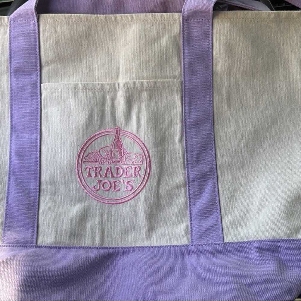 Trader Joe's Cream Canvas Tote with Lavender Accents